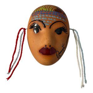 Punta Cana Hand Painted Clay Face Mask Miniature Wall Hanging
